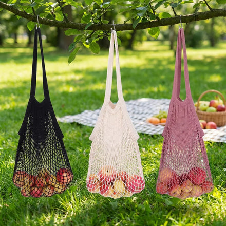 Eco-Friendly Natural Cotton Net Beach Tote Bag Cotton Mesh Toy Storage Bags With Handle
