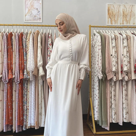 2023 Solid Color Soft Elegant Polyester Chiffon Dress for Muslim Women of Dubai Europe America Islamic Clothing Abaya 4 Season