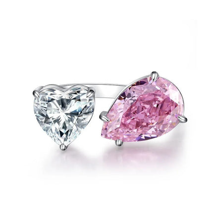 Classic 925 Sterling Silver Heart and Pear Ice Cut High Carbon Diamonds Gemstone Ring Fine Jewelry Wholesale