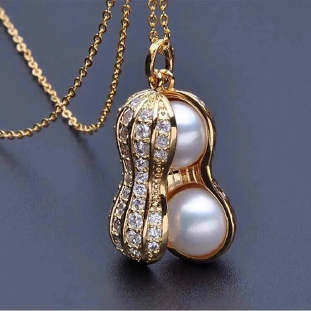 Luxury Party Jewelry Pearl Crystal Peanut Lady Sliver Cage Pendant Necklace Women's Korean Clavicle Chain
