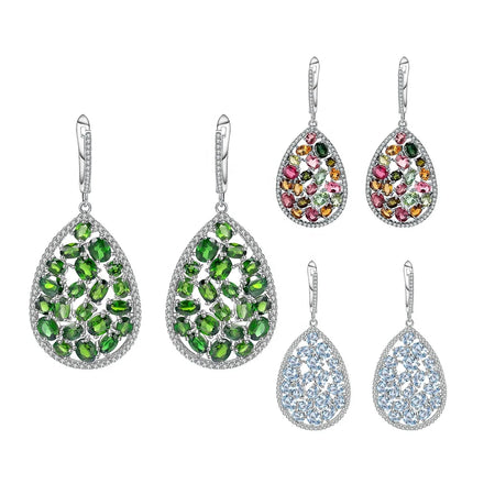 A852 Abiding Manufacturer New Design Natural Chrome Diopside Blue Topaz Multiple Color Tourmaline 925 Silver Drop Earrings
