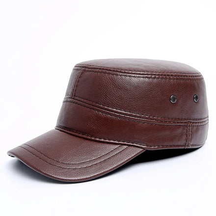 R025 Cowhideskin Leather Hat Hip Hop Cap Winter Warm Flat Top Fashion Adjustable Hats Baseball Caps