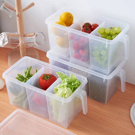 Fresh 3 Compartment Food Sealed Fresh-keeping Plastic Clear Transparent Box Bins Refrigerator Organizer Stackable Food Storage