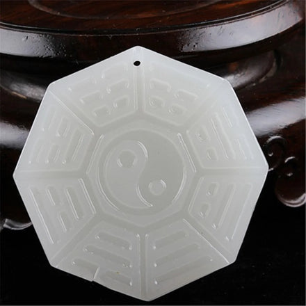 Chinese Natural White Afghan Jade Carved BaGua Pendant Amulet Collectible Jewelry Gift