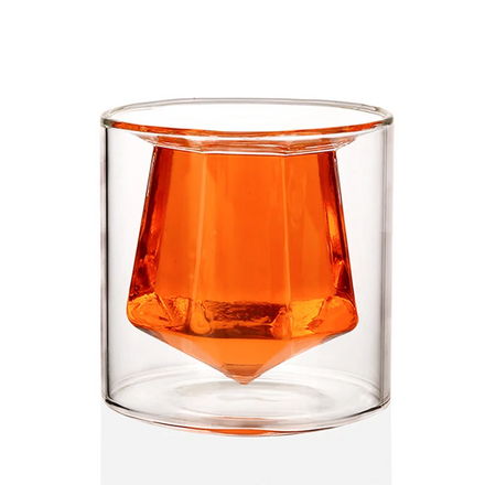 Double Wall Diamond Shaped Whiskey Shot Glass Classic Eco-Friendly Design Customizable Logo Classic Transparent Wine Carton