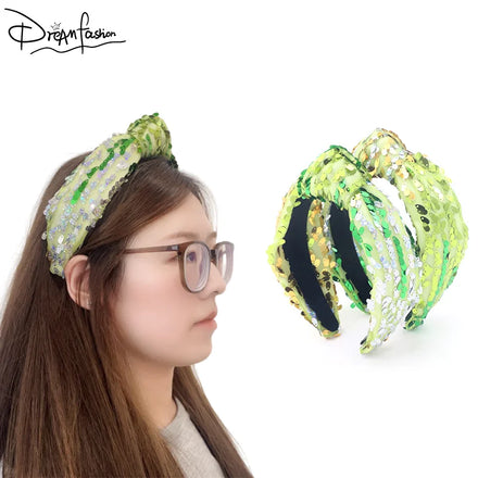 Dream Fashion Custom Pearl Bling Sequin Crystal Glitter Headbands Designer Hand-Sewn Hair Accessories for Girls