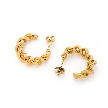 Dainty INS 316 Stainless Steel 18K PVD Gold Plating Twisted Spiral Hoop Earrings Waterproof Jewelry for Women