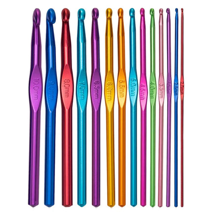 Environmental Diy 14 Sizes Multi-Coloured Aluminum 2mm-10mm Handle Crochet Hooks Knitting Knit Needles Set OPP Bag Packaging