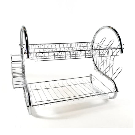 Stainless Steel Metal Double Tier Dish Drying Rack Foldable Design Non-Slip Feet Customizable Color Standing Type Kitchen