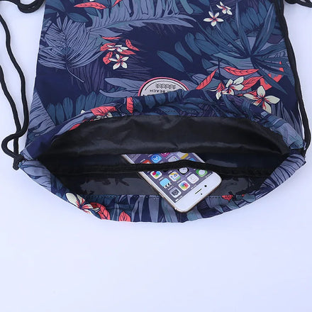 Eco Friendly 210D 420D 600D Drawstring Foldable Polyester Bag PVC Pocket Accept Customized Sublimation Logo Animal Prints Medium