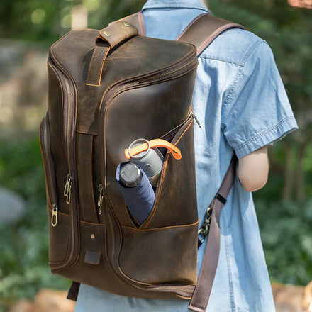 Manufacture Wholesale New Arrival Brown Genuine Real Leather Weekend Travel Luggage Bags Full Grain Leather Backpack Bag