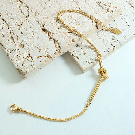 Fashion Pvd Gold Plated Stainless Steel Small Lucky Heart Knotted Bead Chain Mini Bracelet Girl Bestie Gift