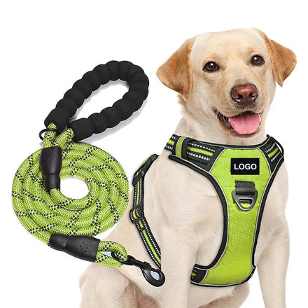 Highly Reflective Neoprene Custom Dog Harness and Leash Set Reflective Tough Adjustable Luxury No Pull Dog Harness