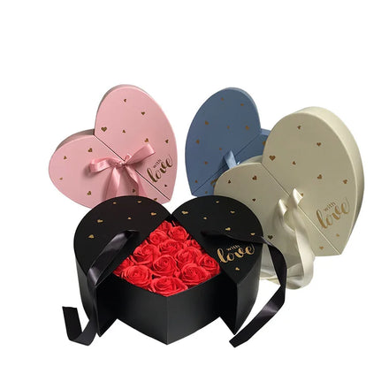 Gift Packaging Box Double Open Valentine's Day Wedding Heart Shaped Flower Box for Women Girl