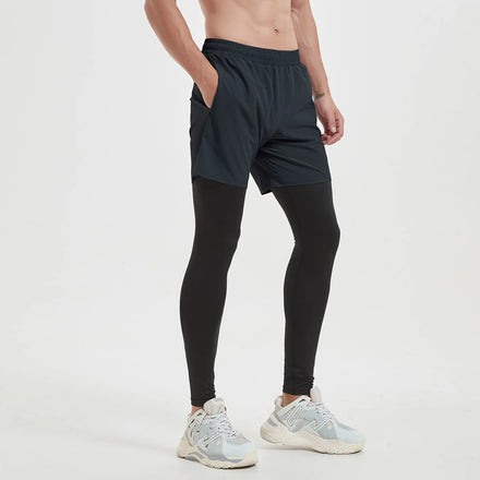 Mens 2 in 1 Breathable Sports Stretch Tight Fitness Training Gym Basketball Active Shorts With Leggings