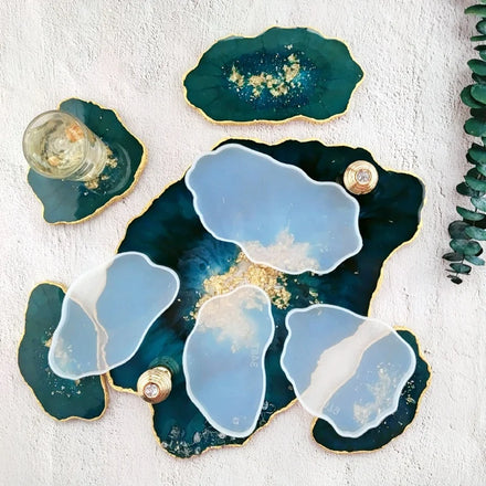 DM650 Irregular Marble Tea Cup Tray Doorplate Silicone Mould Epoxy Resin Agate Sliced Coaster Mold for Table Decoration