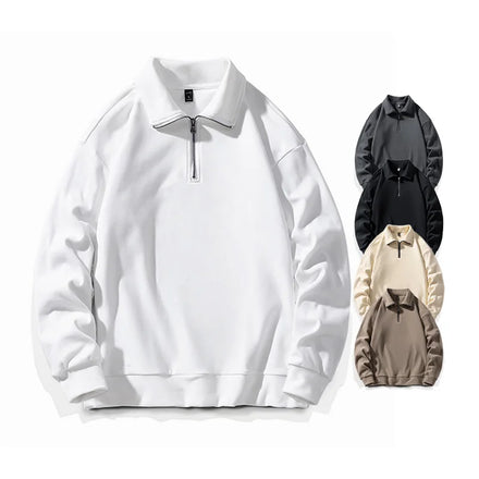New Arrival Winter Warm Plush Lining Loose Design Custom Graphic Half Zip Collar Unisex Pullover Sweatshirt