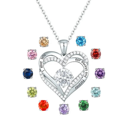 GP58 925 Sterling Silver Fashion Cubic Zirconia CZ Birthstone Charms Love Heart DIY Necklace Pendant for Women Fine Jewelry Gift