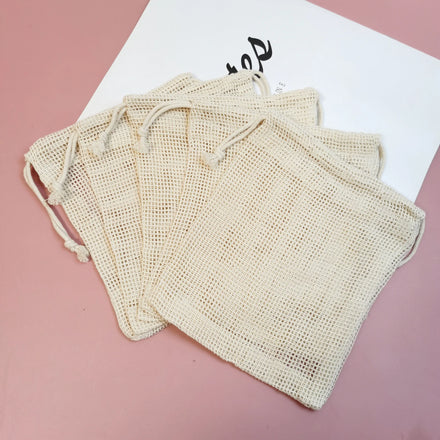 Reusable Handled Cotton Mesh Produce Bag Zipper Closure Eco-Friendly Zero Waste Grocery Bag Organic Cotton Soap Saver Food Bags
