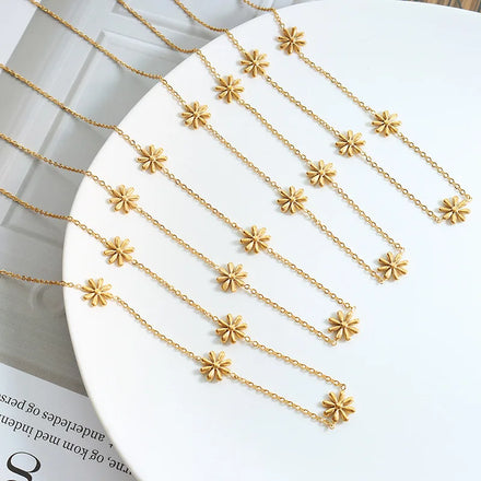 High Quality Women Stainless Steel Necklace Jewelry Daisy Choker Gold Plated Flower Necklace