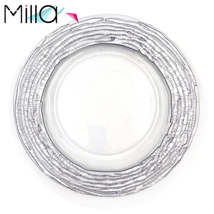 Glass Dinner Charger Plates with Gold Silver Irregular Rimmed Edge