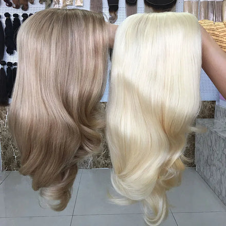 Factory Price Balayage Blobde Full Cuticle Remy European Hair Short Length 14 Inch Silk Base Jewish Wig Kosher Wigs