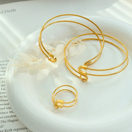 Ins Trend Stainless Steel Pin Opening Adjustable Paperclip Bracelet Rng Women's Jewelry Set
