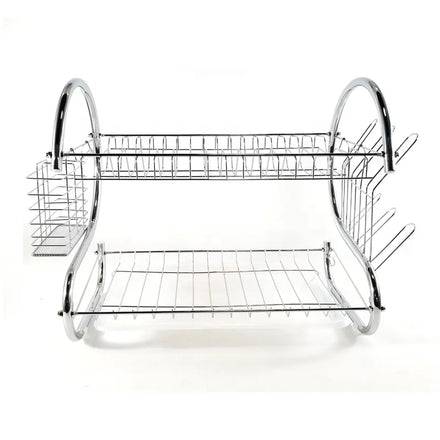 2-Tier Stainless Steel Dish Drainer Rack for Kitchen - Space Saving Drying Rack with Utensil Holder and Cup Holder
