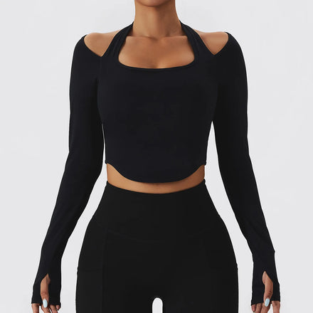 Breathable T-shirt Long Sleeve Yoga Suit Women's Quick-Dried Fitness Dress With Neck Training Running Top
