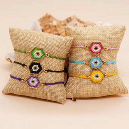 Go2BoHo Geometry Fashion Colorful Miyuki Seed Beaded Handmade Woven Evil Eyes Bracelets for Women Jewelry