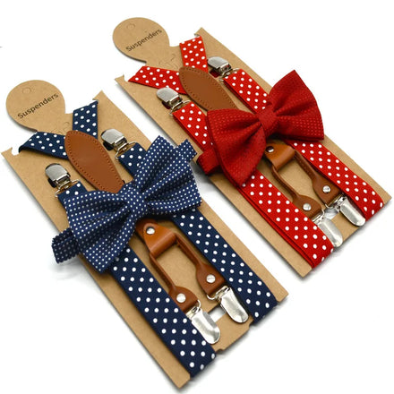 Red Navy Blue Polk Dotted Men's Suspenders Wholesale Fashion Mens Suspenders and Bowtie Set