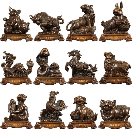 2026 Popular Resin Sculpture Chinese 12 Zodiac Ornaments Feng Shui Animal Statue