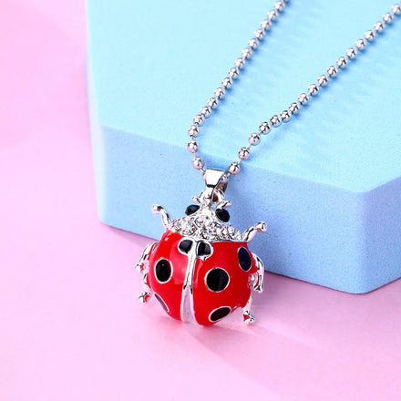 Trendy Silver Plated Clavicle Chain Red Enamel Color Cartoon Magic Ladybug Pendant Necklace for Children Wholesale
