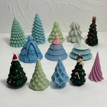 3D Pillar Christmas Tree Candle Molds for Home Party Decor Christmas Snowflake Shaped Silicone Mold