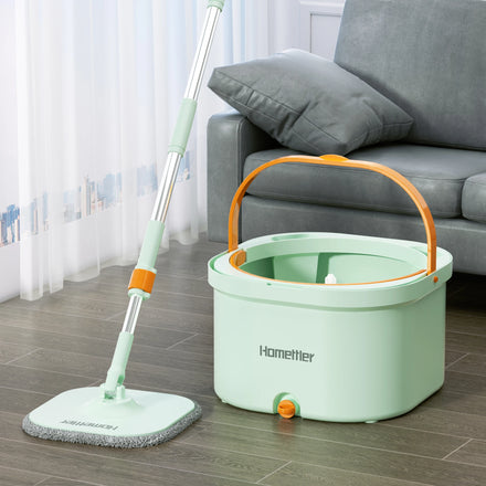 Homettler Light Green Telescopic Handle Eco-Friendly Durable Handheld Rotating Microfiber Fabric Mop Head Cleaning Cloth Mopping
