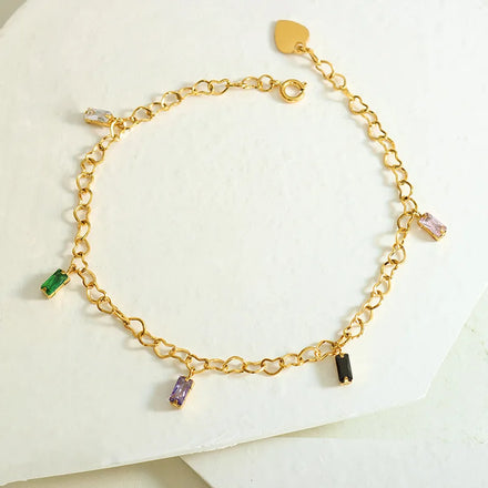 Trendy 18k Gold Plated Colorful Baguette Zircon Bracelet Stainless Steel Cubic Zircon Bracelet