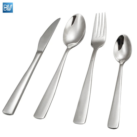 Wholesale Stainless Steel Travel Silver Reusable Cheap Set Tableware Knife and Fork Square Handle Cutlery