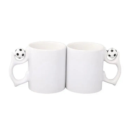 Rubysub M008 Hot Selling Ceramic Cup Customized Football Handle Mug 11oz Special Handle Sublimation Blank White Sports Mugs