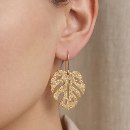 Tropical Hawaiian Jewelry Gold Plating Hot Sale Gold Finishing Copper Monstera Leaf Earrings for Women