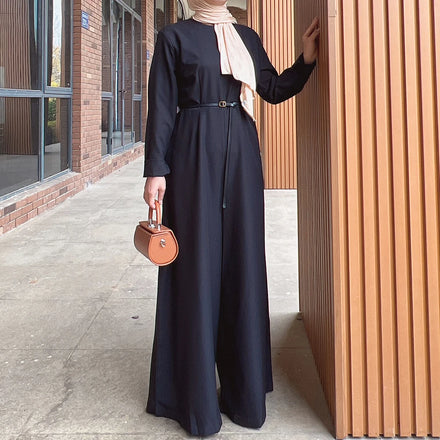 Promotion Loriya Fashion Women Dresses Islamic Clothing Muslim Women Fashion White Jumpsuit With Lining Without a Belt Wholesale
