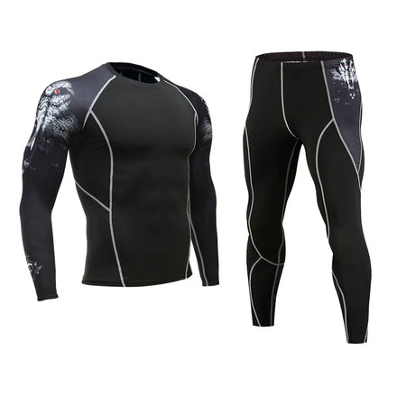 2 Pcs Men's Fighting Sets Long Sleeve Compression Tight Gym Training Sportswear Fitness Sweatsuit Sets Baselayer Top Bottom Cool