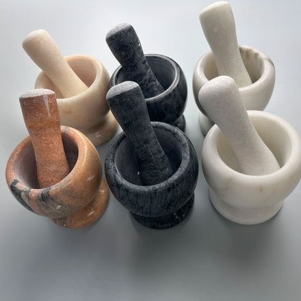 2024 Wholesale Natural White Black Marble Stone Mortar and Pestle Grinder Set Marble Granite Mix Color Mortar Pestle