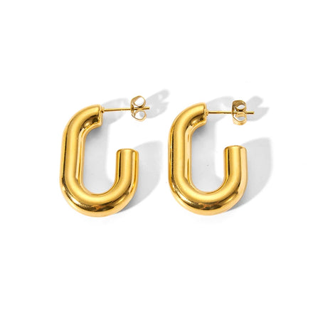 Wholesale Minimalist 316 Stainless Steel 18K PVD Plating Simple Hollow U Shape Hoop Earrings Waterproof for Woman
