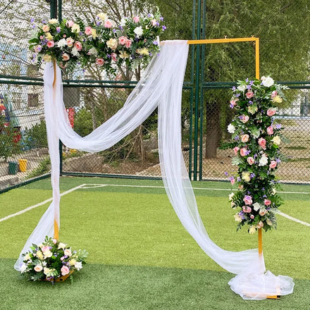 Wedding Ceremony Arch Backdrop Fabric Sheer Curtain Wedding Backdrop Frame Gold White Square Metal Frame Arch Decorations