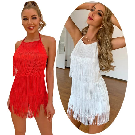 Womens Jumpsuits Burgundy Short Dresses Tassel Fringe Romper Halter Neck Playsuit Black Bodysuit Backless Dress