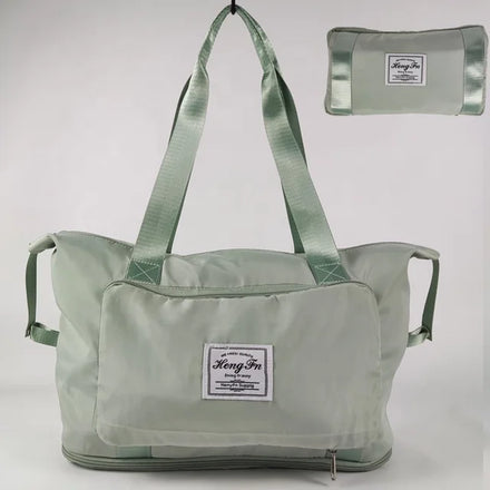 Hot Sale High Quality Polystyrene Fabric Travel Bag With Zipper Light Green Polyester Tote Bag Adjustable Straps Pockets