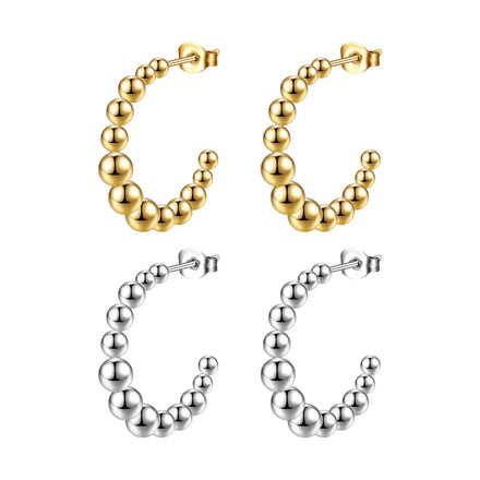 18K Gold Filled Stainless Steel Beads Hoop Earrings Women Earrings Gold Open Hoop C-Shape Delicate Handmade