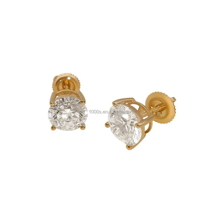 Luxury 18K Solid Yellow Gold Moissanite Stone Stud Earrings Custom Classic Cute Jewelry for Women