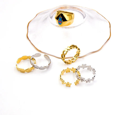 Wholesale Waterproof 18K Gold PVD Plated Stainless Steel Rings Finger Chunky Wedding Statement Jewelry Open Rings for Women