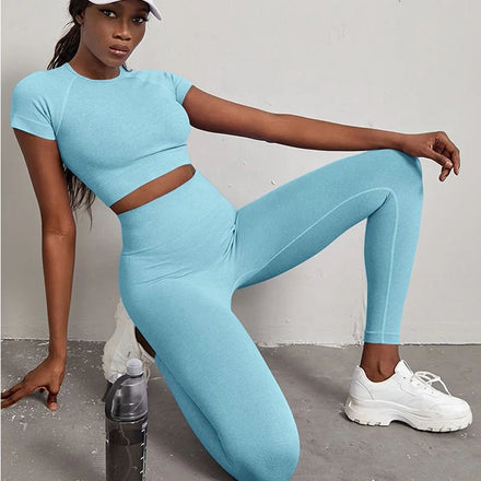 Women Seamless Ribbed Yoga 2 Piece Set Organic Gym Clothing
